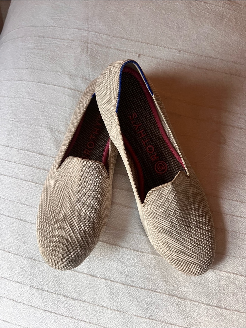 Rothy's Natural Beige Knit Loafers with Pink Insole Trim